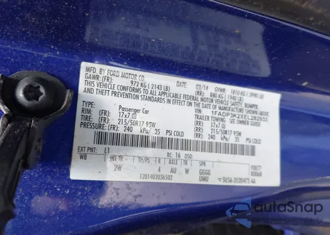 2014 Ford Focus Se z USA, uszkodzony, nr VIN 1FADP3K2XEL282933